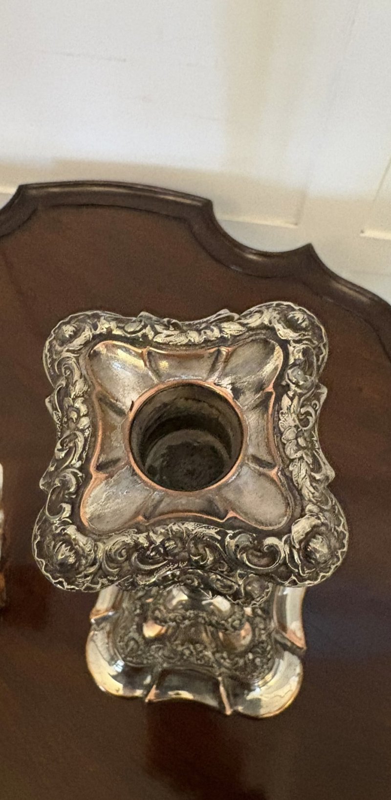 Antique Quality Pair of Tall Silver-Plated Candlesticks